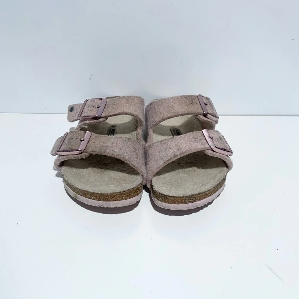 Birkenstock Arizona Kids Pink Wool Felt‎ Sherpa Sandals 33
